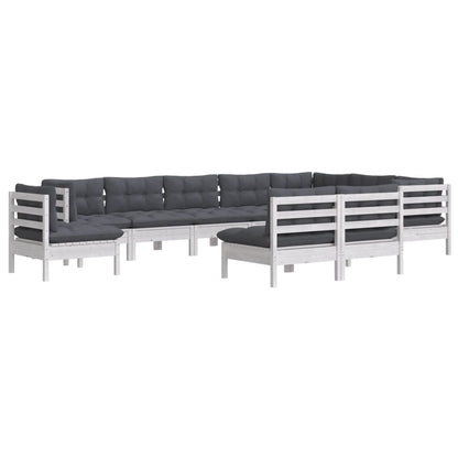 10-delige Loungeset met kussens massief grenenhout wit