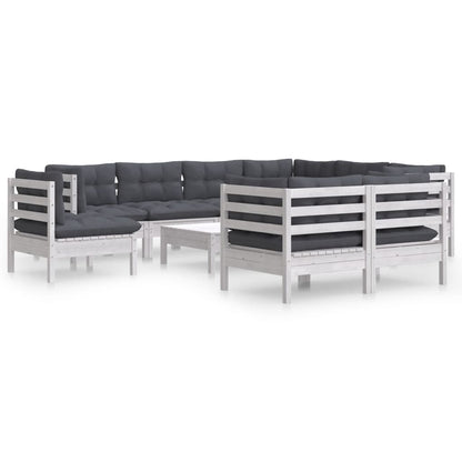 10-delige Loungeset met kussens massief grenenhout wit