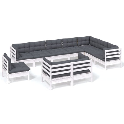 10-delige Loungeset met kussens massief grenenhout wit