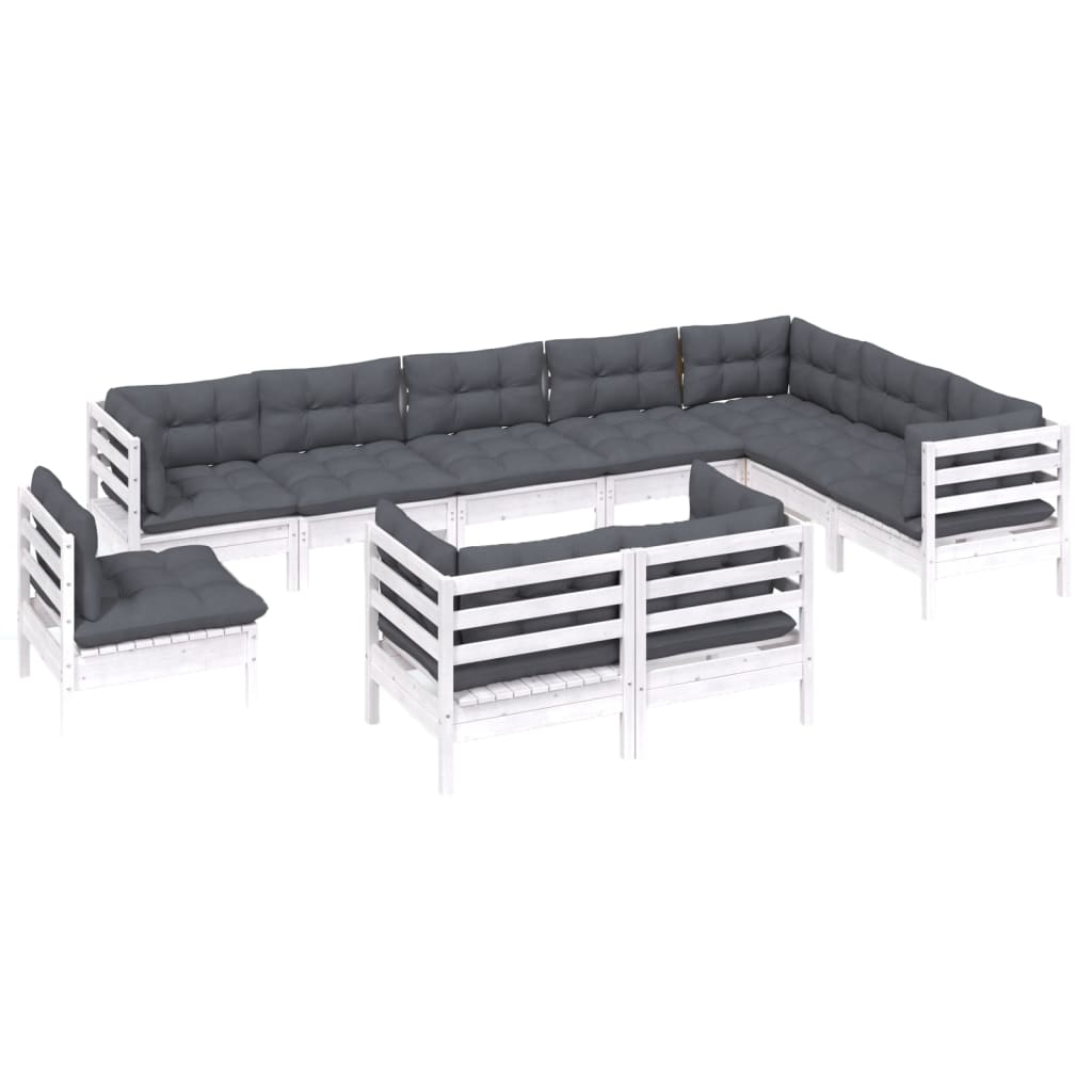 10-delige Loungeset met kussens massief grenenhout wit