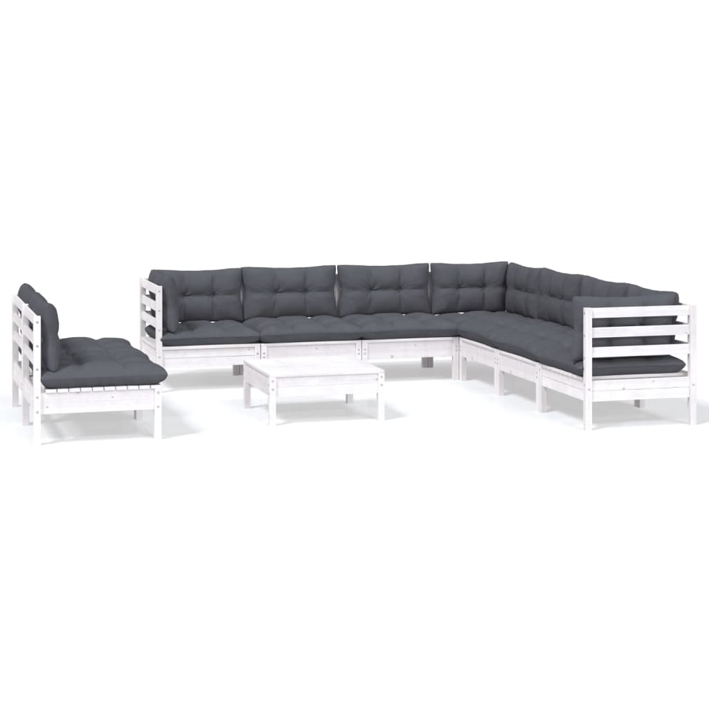 10-delige Loungeset met kussens massief grenenhout wit