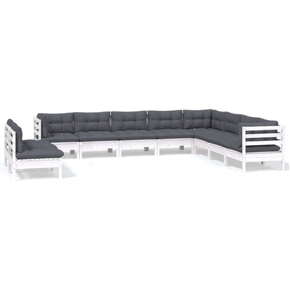 10-delige Loungeset met kussens massief grenenhout wit