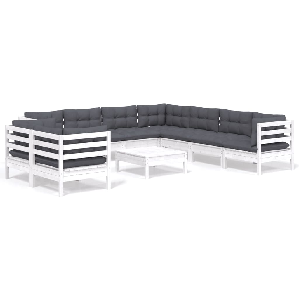 10-delige Loungeset met kussens massief grenenhout wit