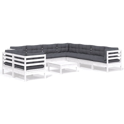 10-delige Loungeset met kussens massief grenenhout wit