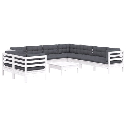 10-delige Loungeset met kussens massief grenenhout wit