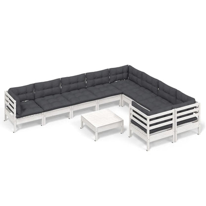 10-delige Loungeset met kussens grenenhout wit