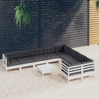 10-delige Loungeset met kussens grenenhout wit