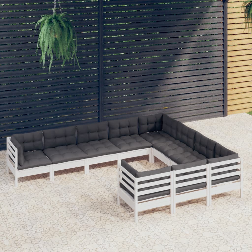 10-delige Loungeset met kussens grenenhout wit