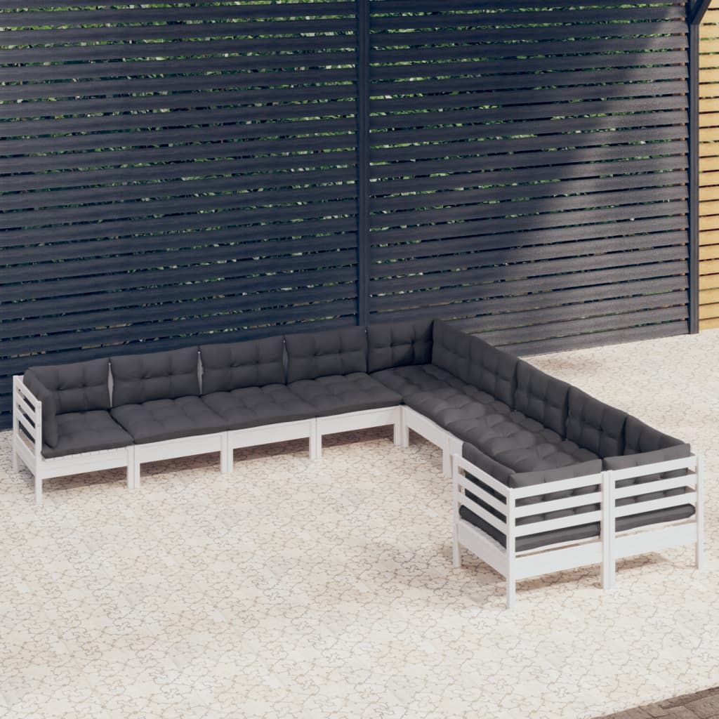 10-delige Loungeset met kussens grenenhout wit