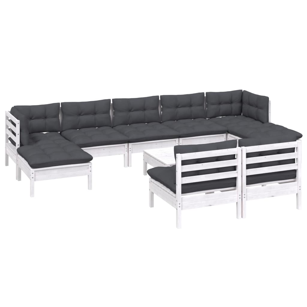 10-delige Loungeset met kussens grenenhout wit