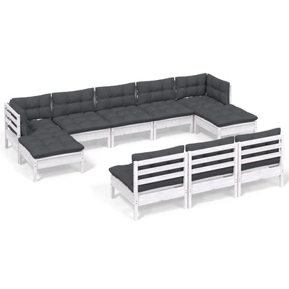 10-delige Loungeset met kussens grenenhout wit