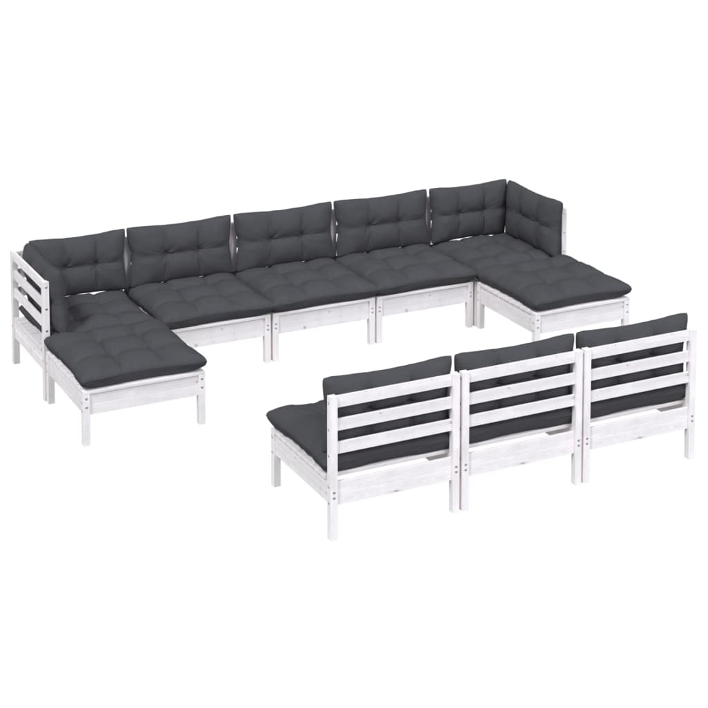 10-delige Loungeset met kussens grenenhout wit