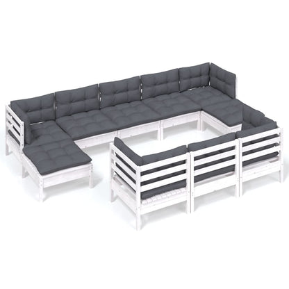 10-delige Loungeset met kussens massief grenenhout wit