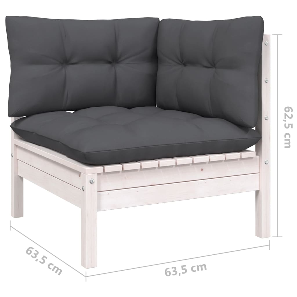 10-delige Loungeset met kussens massief grenenhout wit