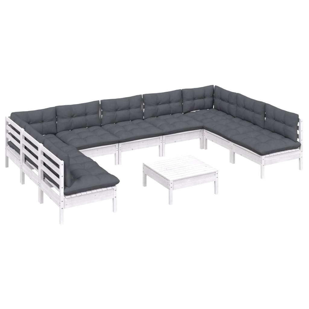 10-delige Loungeset met kussens massief grenenhout wit