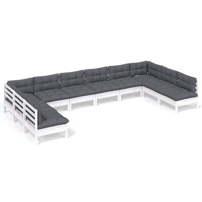 10-delige Loungeset met kussens massief grenenhout wit