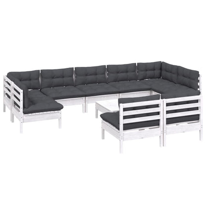 10-delige Loungeset met kussens massief grenenhout wit