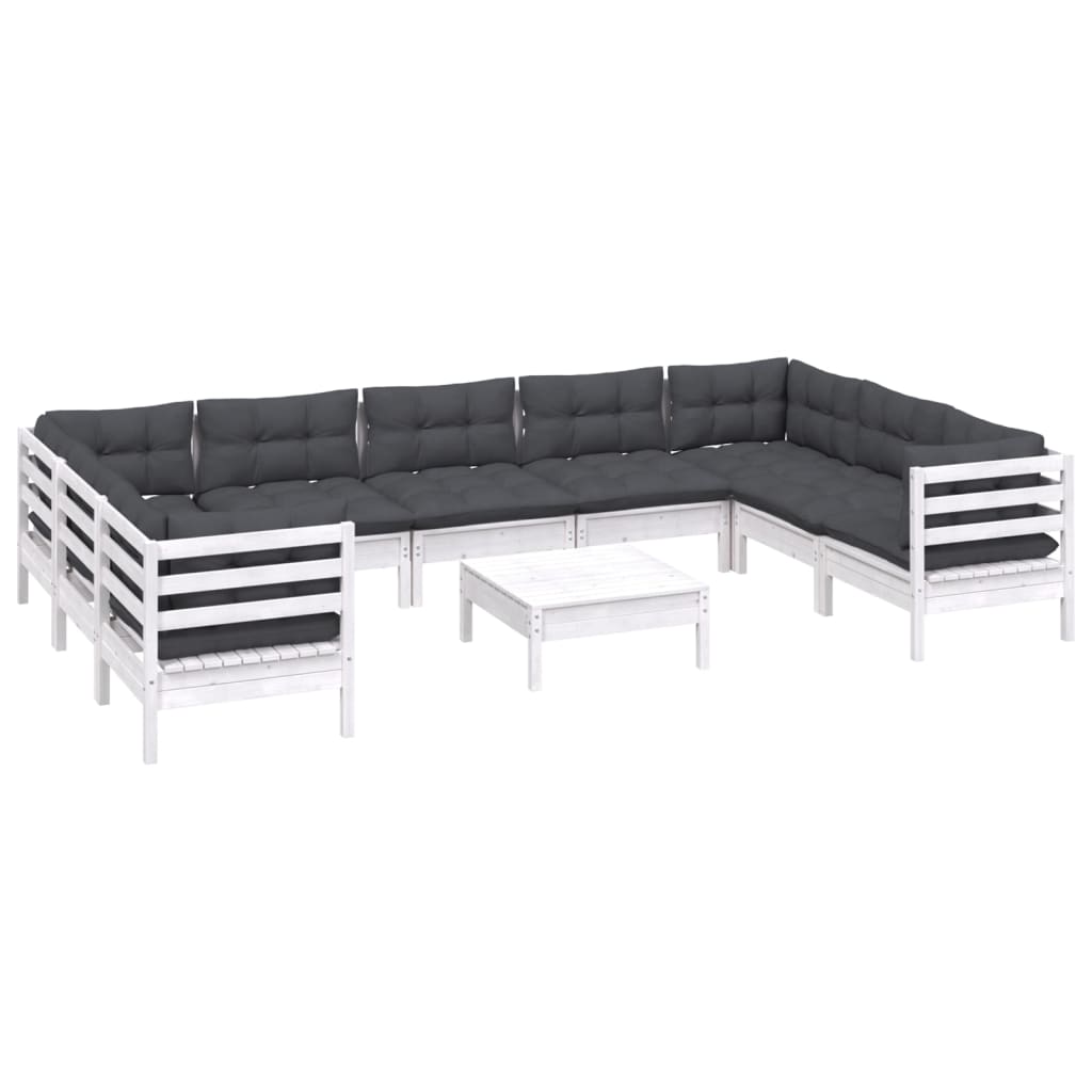 10-delige Loungeset met kussens grenenhout wit