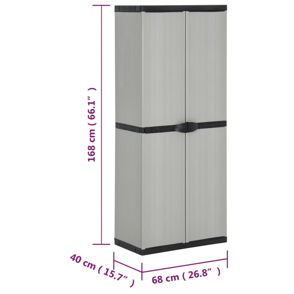 Tuinkast met 3 schappen 68x40x168 cm grijs en zwart