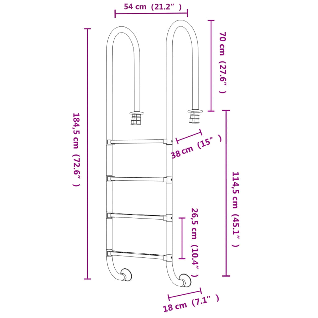 Zwembadladder 54x38x184,5 cm 304 roestvrij staal