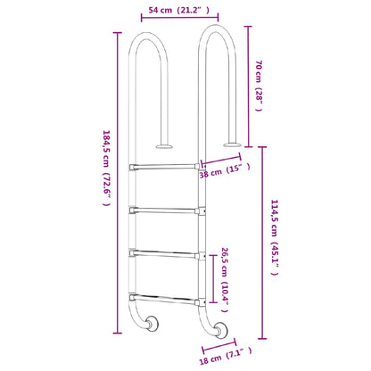 Zwembadladder 54x38x184,5 cm 304 roestvrij staal