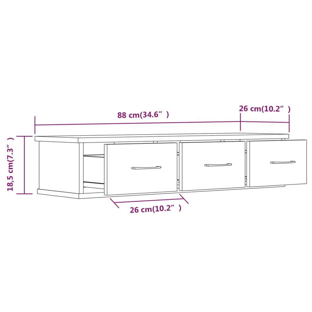 Wandkast 88x26x18,5 cm bewerkt hout gerookt eikenkleurig