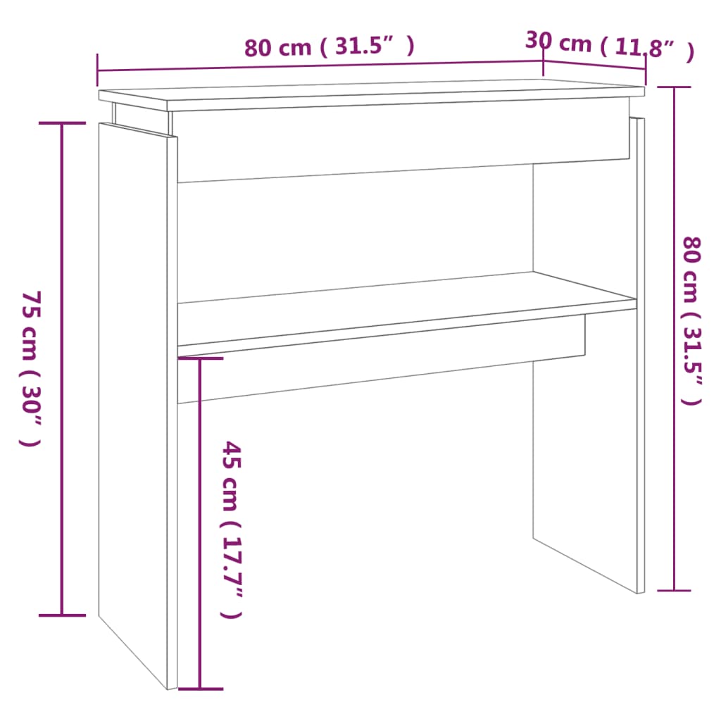 Wandtafel 80x30x80 cm bewerkt hout bruin eikenkleur