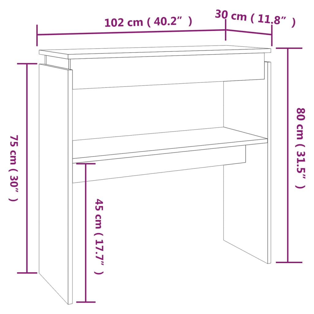 Wandtafel 102x30x80 cm bewerkt hout bruin eikenkleur