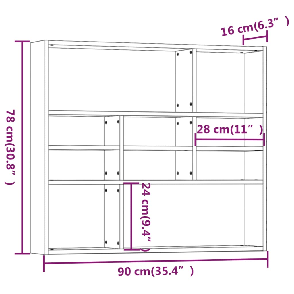 Wandschap 90x16x78 cm bewerkt hout bruin eikenkleur