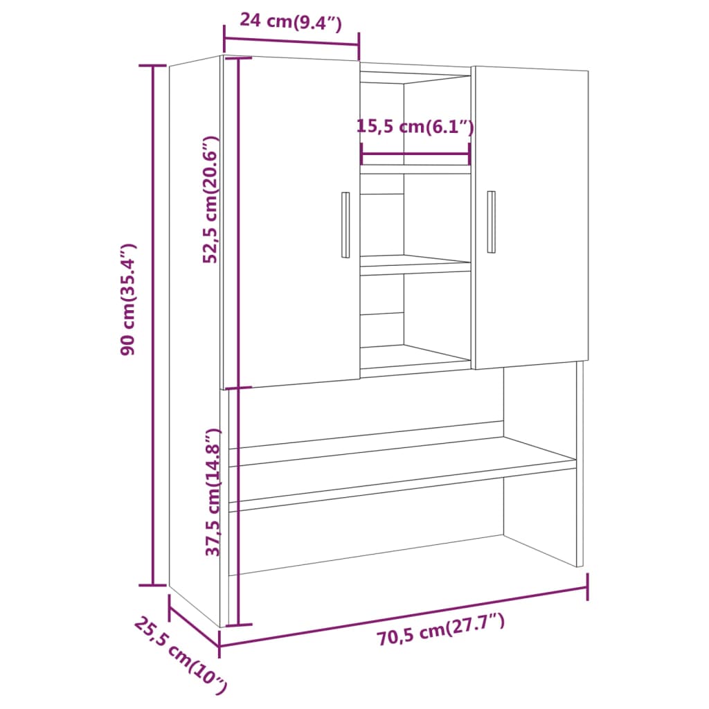 Wasmachinekast 70,5x25,5x90 cm bruin eikenkleur