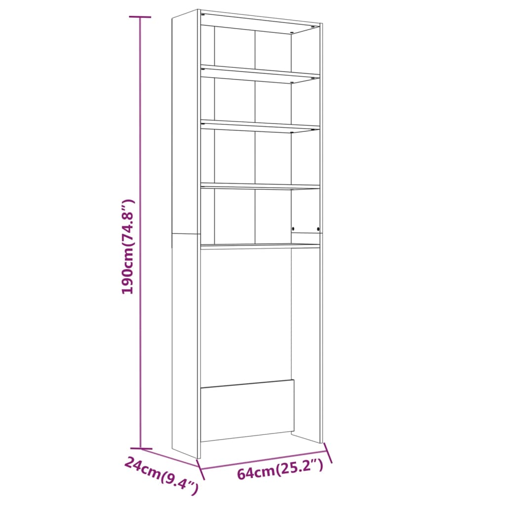 Wasmachinekast 64x24x190 cm bruin eikenkleur