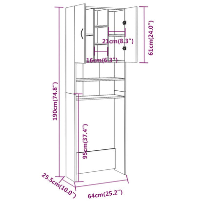 Wasmachinekast 64x25,5x190 cm gerookt eikenkleurig