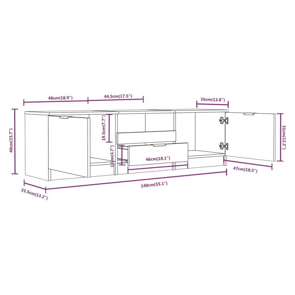 Tv-meubel 140x35x40 cm bewerkt hout gerookt eikenkleurig