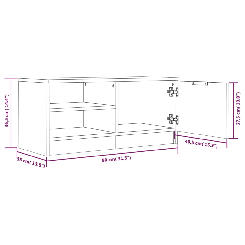 Tv-meubel 80x35x36,5 cm bewerkt hout gerookt eikenkleurig