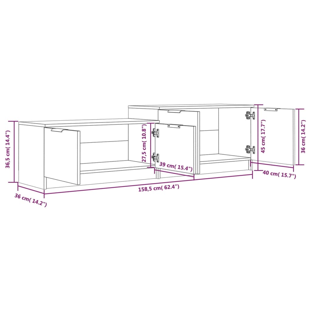 Tv-meubel 158,5x36x45 cm bewerkt hout grijs sonoma eikenkleurig