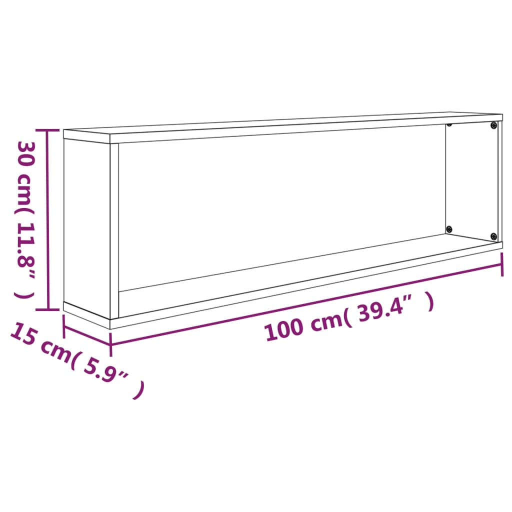 Wandschappen kubus 4 st 100x15x30 cm bewerkt hout gerookt eiken