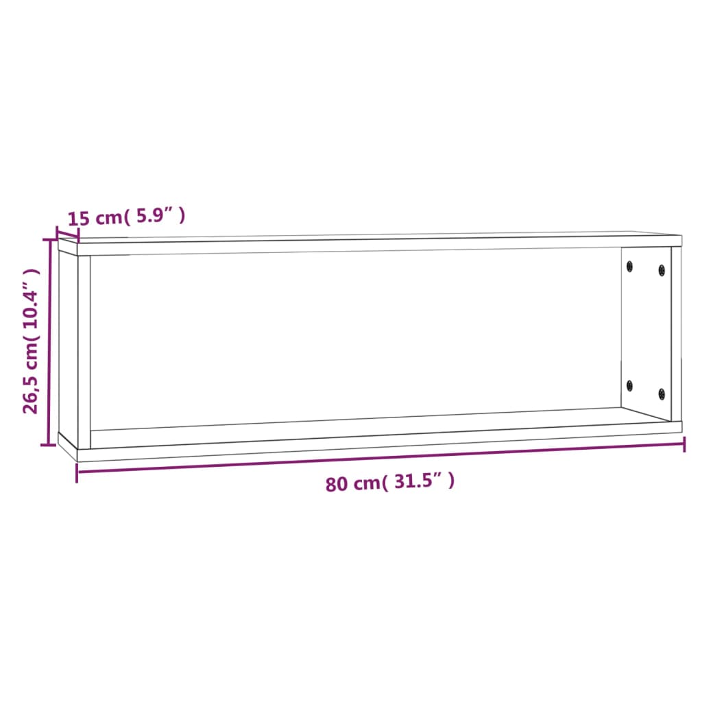 Wandschappen kubus 4 st 80x15x26,5 cm bewerkt hout grijs sonoma