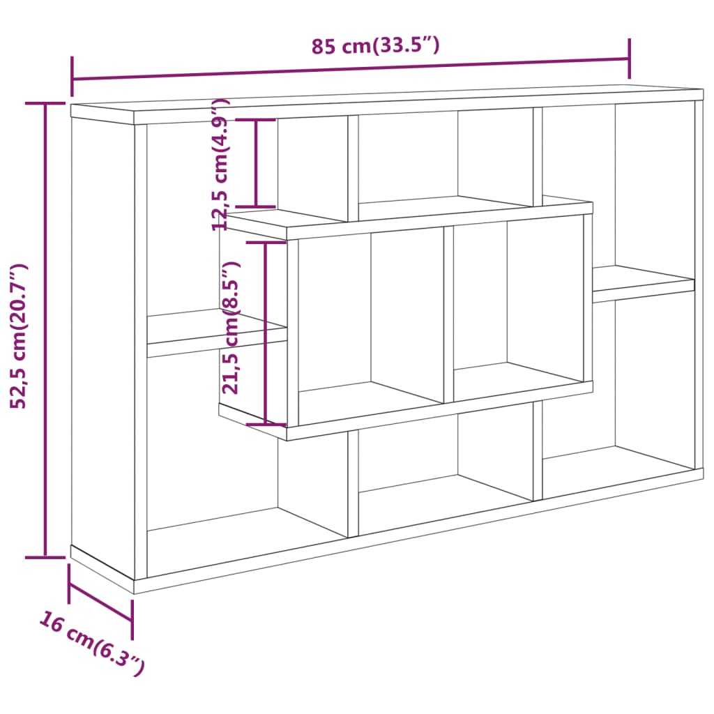 Wandschap 85x16x52,5 cm bewerkt hout wit