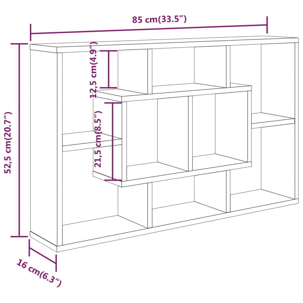 Wandschap 85x16x52,5 cm bewerkt hout sonoma eikenkleurig