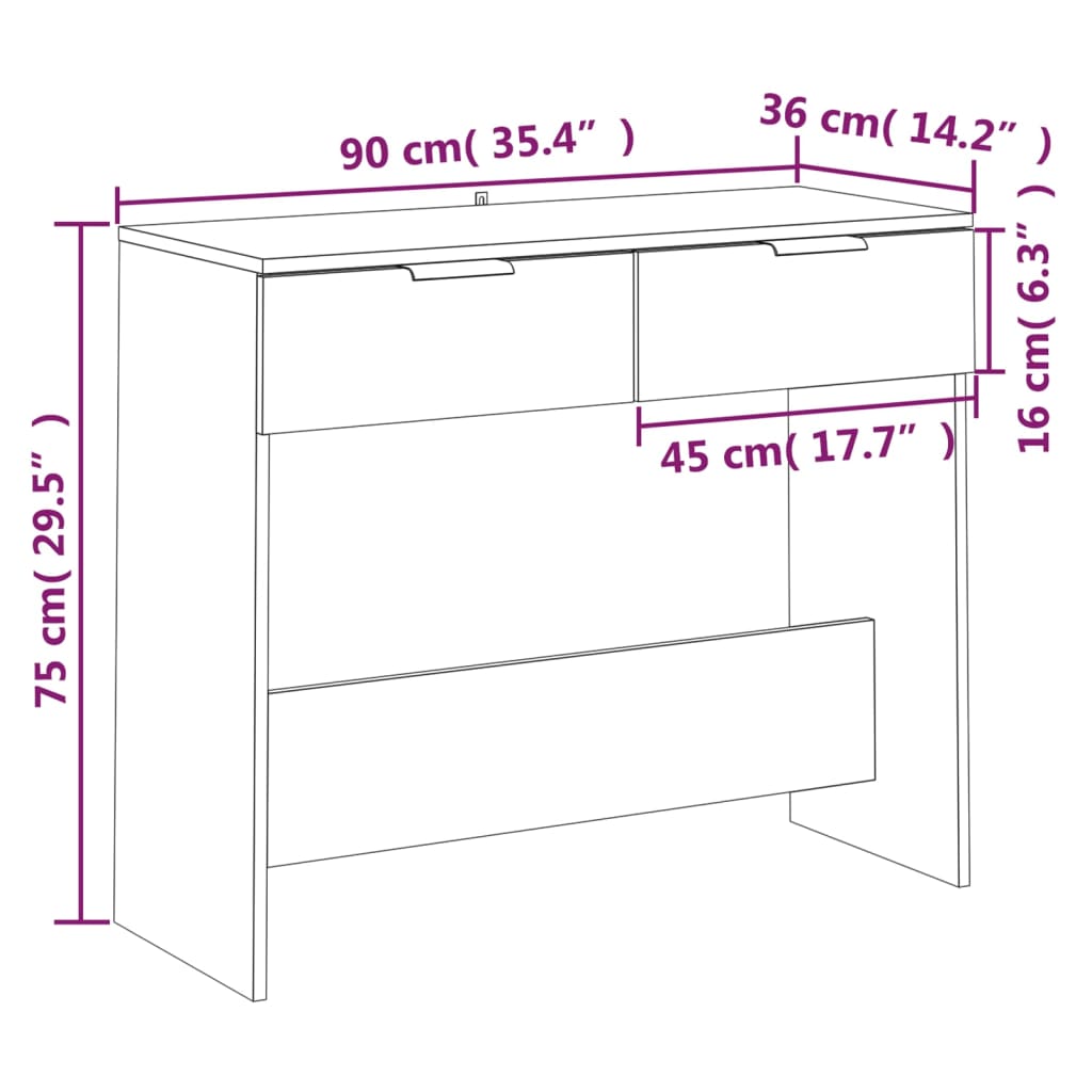 Wandtafel 90x36x75 cm bewerkt hout wit