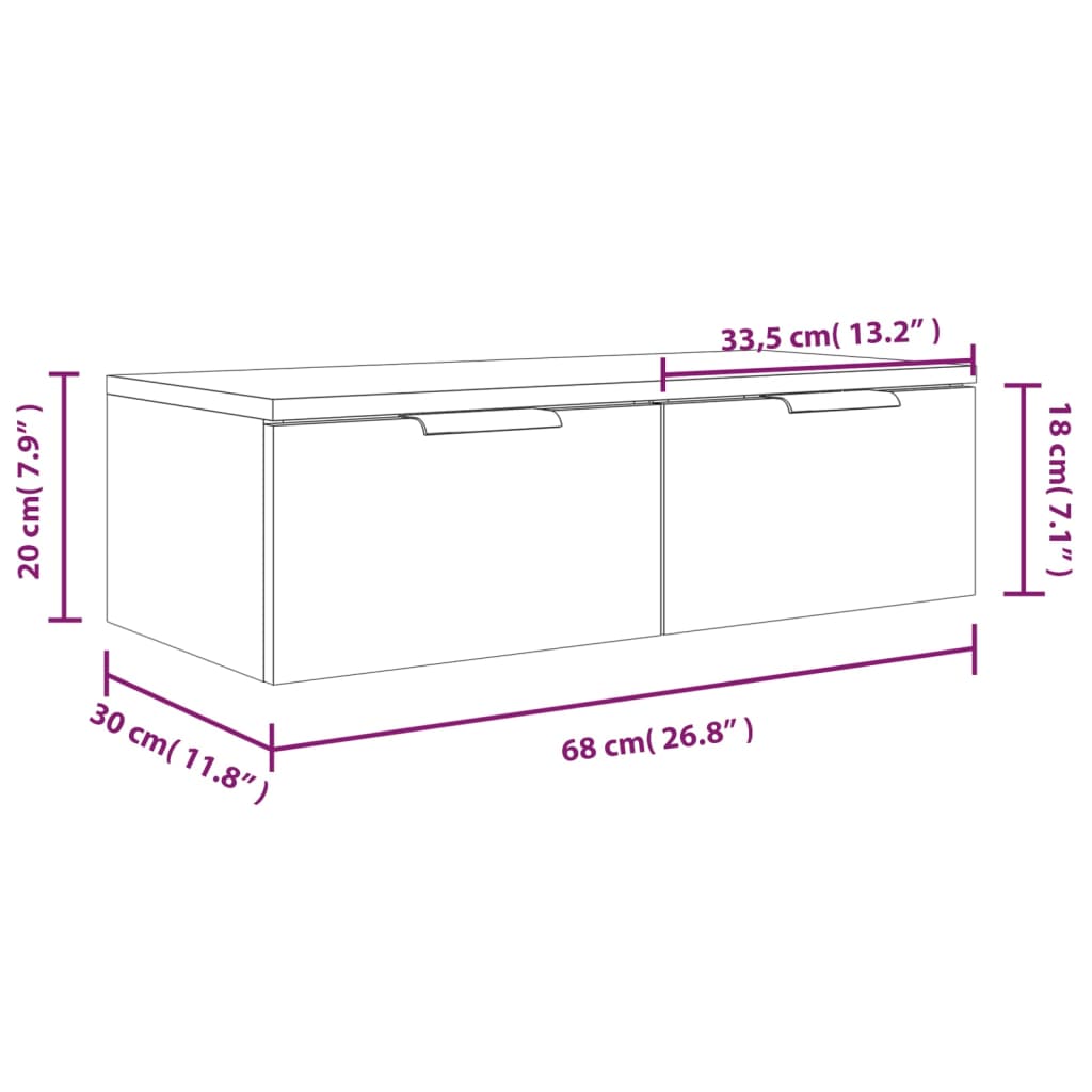 Wandkast 68x30x20 cm bewerkt hout sonoma eikenkleurig