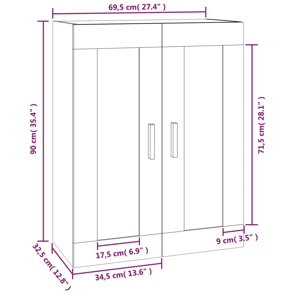 Wandkast 69,5x32,5x90 cm bewerkt hout wit