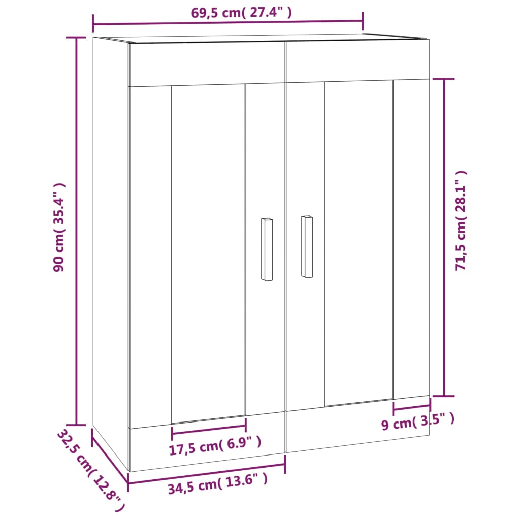 Wandkast 69,5x32,5x90 cm bewerkt hout hoogglans wit