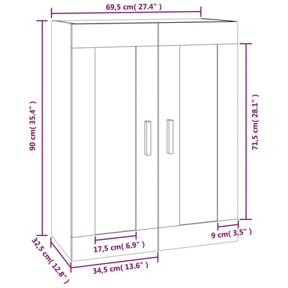 Wandkast 69,5x32,5x90 cm bewerkt hout hoogglans wit