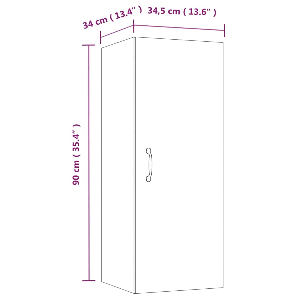 Wandkast 34,5x34x90 cm bewerkt hout betongrijs