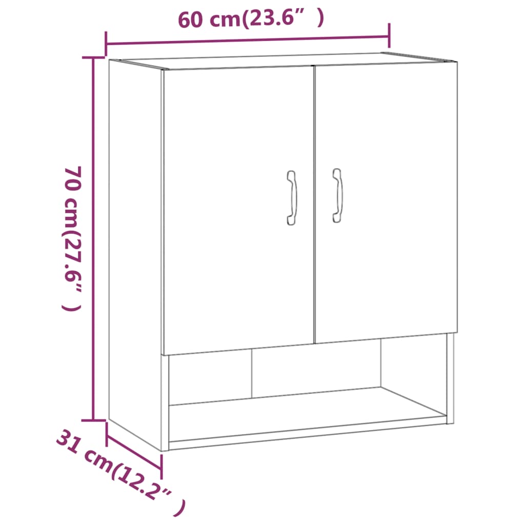 Wandkast 60x31x70 cm bewerkt hout hoogglans wit