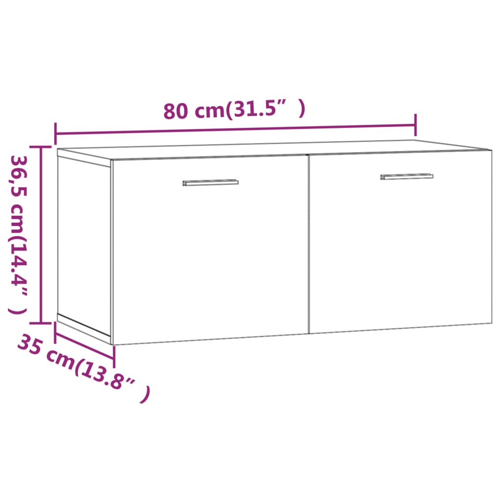 Wandkast 80x35x36,5 cm bewerkt hout hoogglans wit