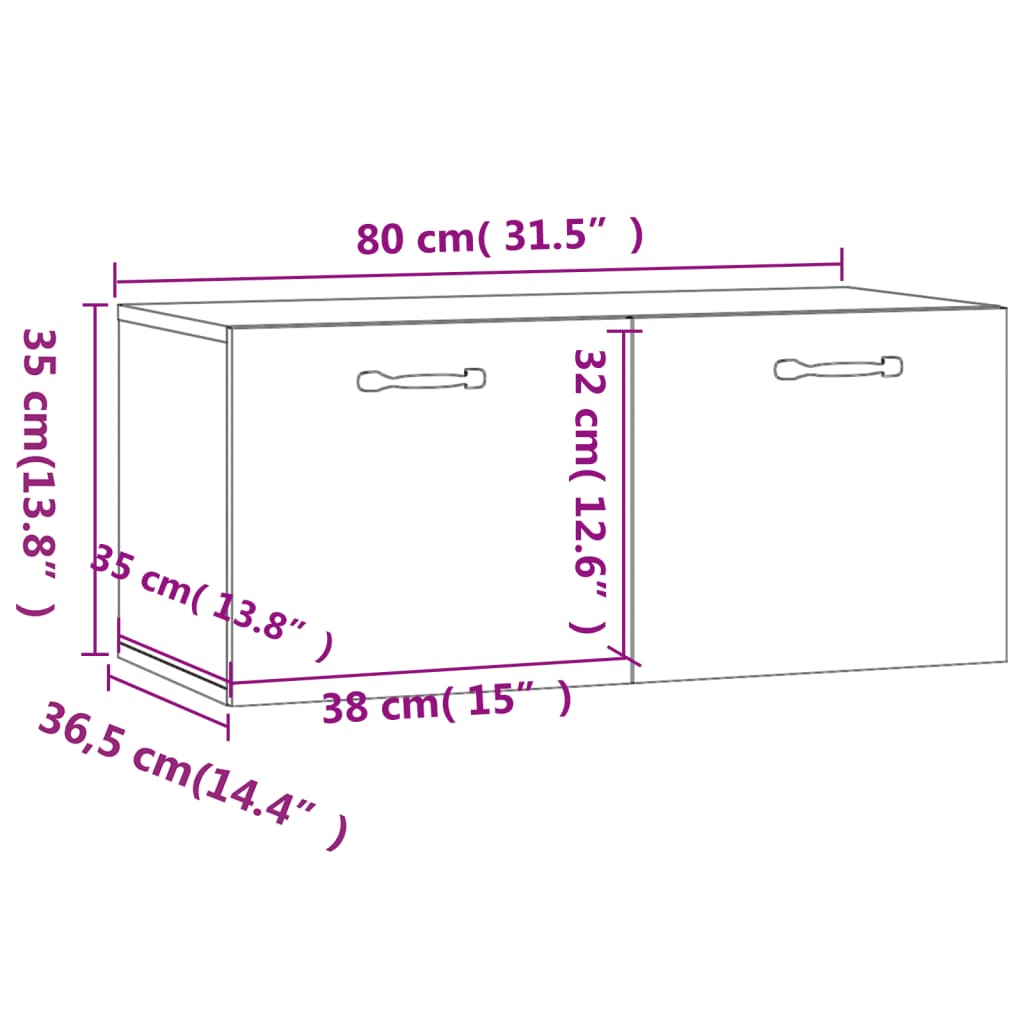 Wandkast 80x36,5x35 cm bewerkt hout betongrijs