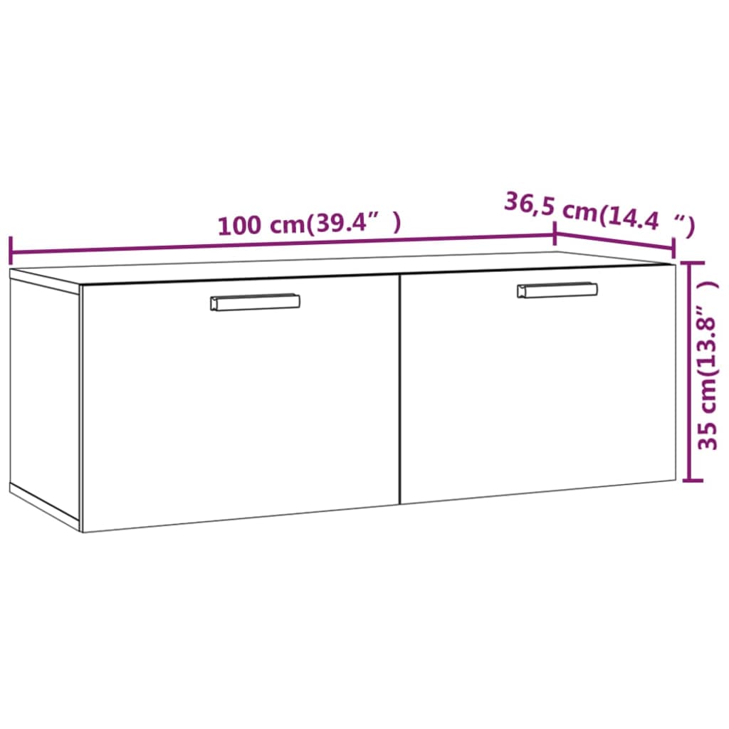 Wandkast 100x36,5x35 cm bewerkt hout wit