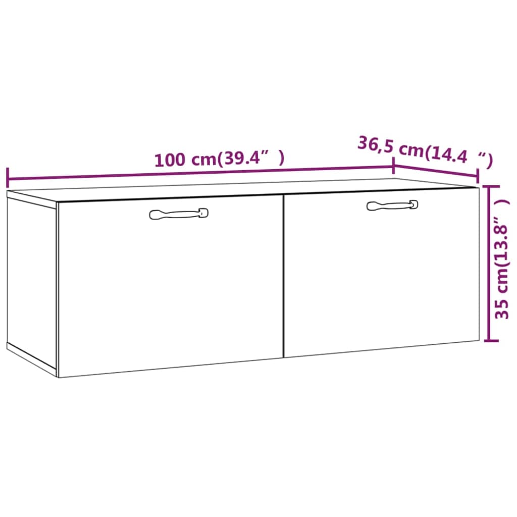 Wandkast 100x36,5x35 cm bewerkt hout wit